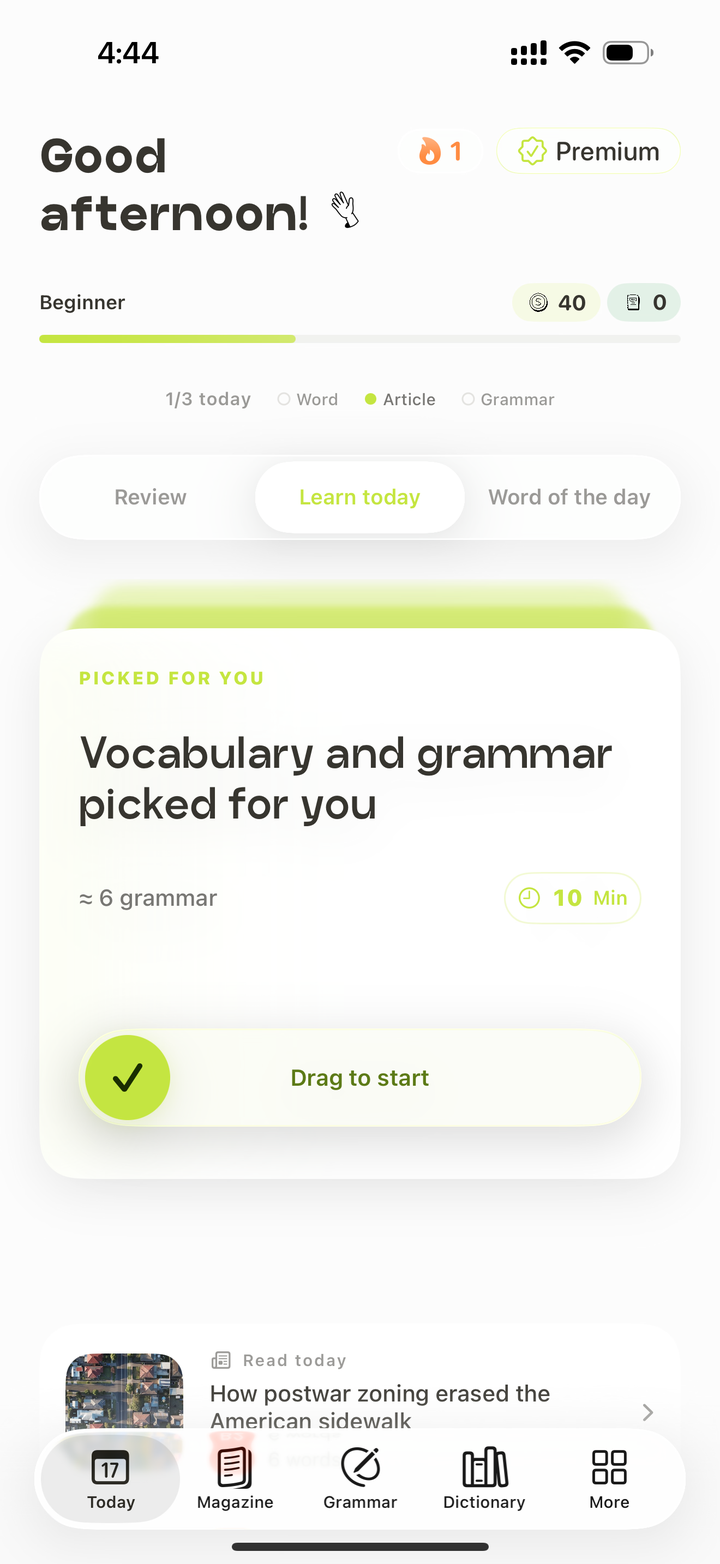 Englify Word of the day screen