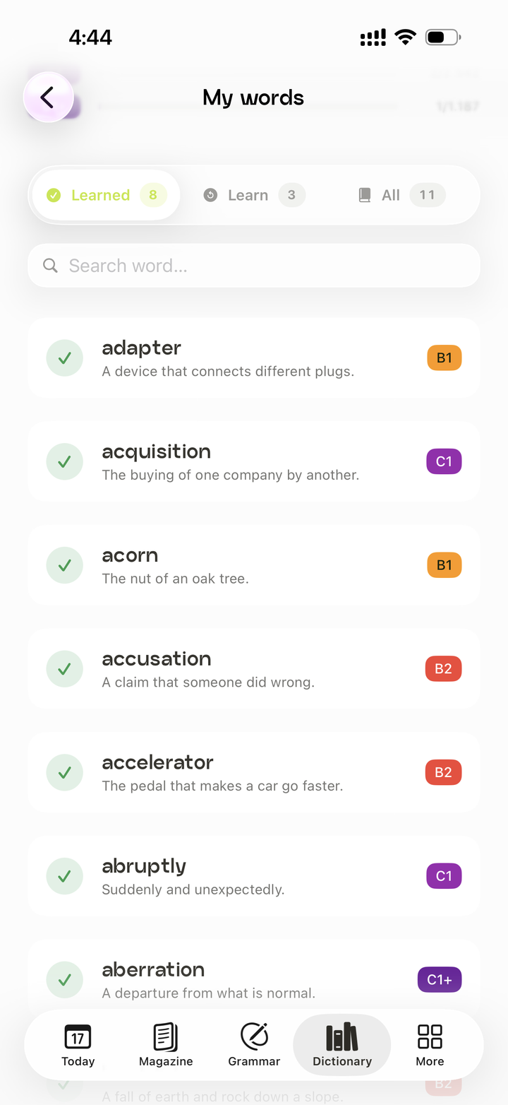My words progress